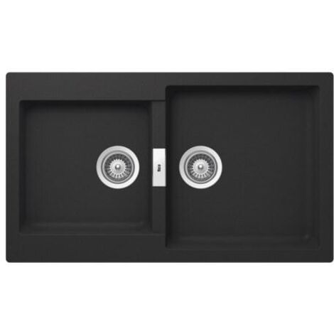 Fregadero reversible de 2 cubetas de QUARZEX® - ROCA Color: Negro - Medidas: 860x500x200 mm