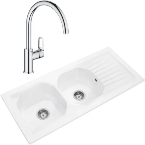Fregadero VILLEROY ET BOCH Nestor Plus + Mezclador de cocina con caño alto GROHE Bauloop