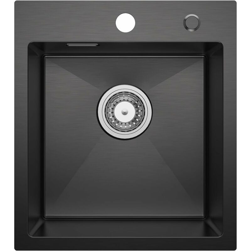 

Fregaderos Sencillo 40 x 45 CM, Fregadero de Cocina con Dispensador de Jabón + Sifón, Fregaderos Cuadrados en Acero Inoxidable Antracita, Sobre