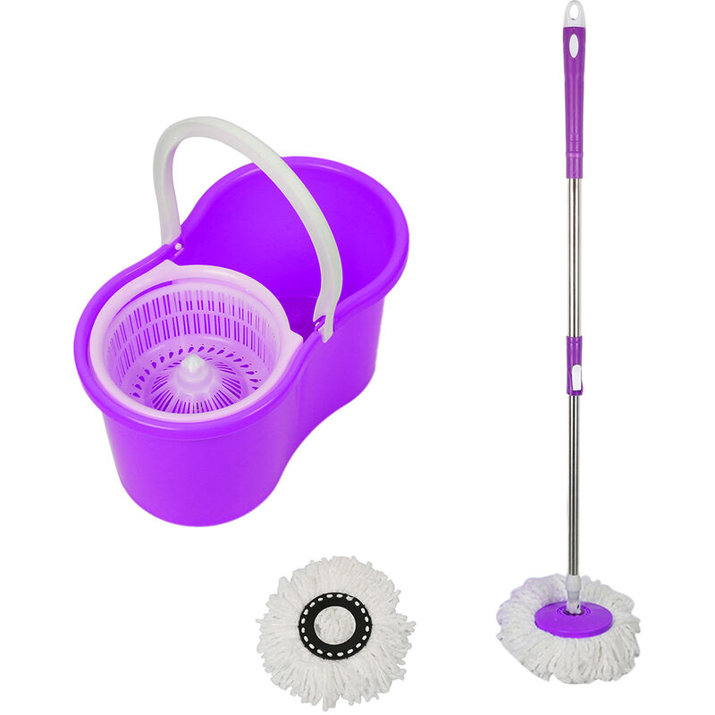 

Fregona de microfibra con cubo escurridor morado y 2 cabezas de microfibra