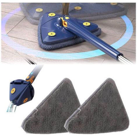 Fregona telescópica triangular giratoria de 360° ajustable con función de presión de agua automática, 2 paños de limpieza, cabezal de microfibra extensible (azul)
