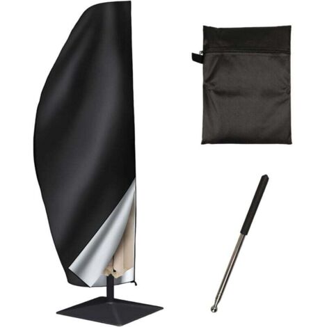 Freiarm-Sonnenschirmhülle mit Teleskopstange, winddicht, mit verstärktem Reißverschluss für Garten/Strand (Schwarz, 265x40/70/50 cm)