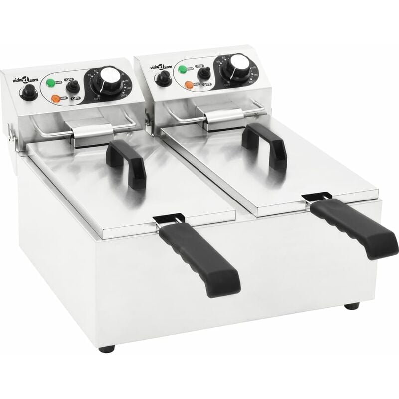 

Freidora eléctrica doble de acero inoxidable 12 L 4000 W - Plateado - Vidaxl