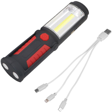 Freihändige, wiederaufladbare LED-Taschenlampe, 3 W, 2-in-1-COB-LED-Handtaschenlampe für Camping/Wandern/Auto/Garage/Werkstatt, zwei Beleuchtungsmodi, Rot