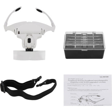 Freihändiger Brillenhalter mit 5 austauschbaren Linsen, verstellbarem Kopfband und 2 Front-LEDs