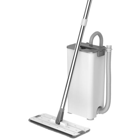 Freihändiger Flachmopp mit 3 Wischtüchern, Nass-/Trockennutzung, effizientes Schabe-Eimer-System für Holzböden, verbreiterte 40 cm Basis und dicker, verstärkter Eimer.