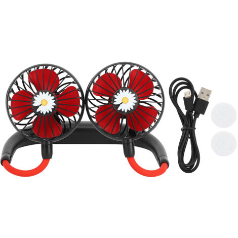 Freihändiger, tragbarer Nackenventilator, Gänseblümchenmuster, 3 leise Geschwindigkeitsstufen, USB-aufladbar, schwarz