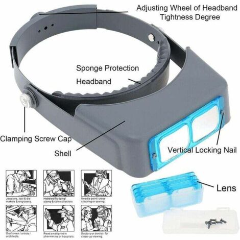 Freihändiges Vergrößerungsstirnband, Juwelierlupe, Kopfhalterung, Helmlupe mit Visier, optisches Glas, 4 austauschbare Linsen zum Lesen und Reparieren