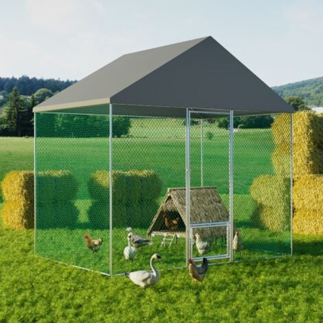 BINGOPAW Freilaufgehege Groß Hühnerstall Outdoor begehbar Hühnergehege Hühnerhaus mit Dach Hühnervoliere, L：3x2x2.7m