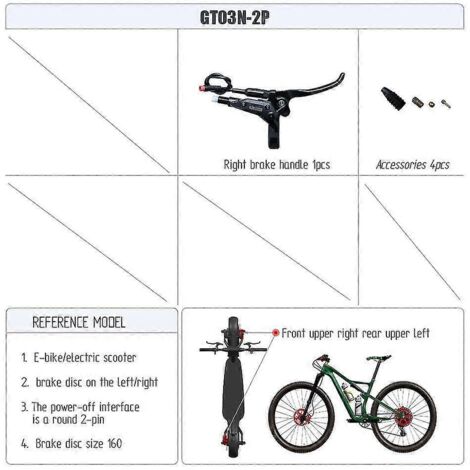 Frein à disque hydraulique gauche Goodtaste GT03N pour VTT électrique, Power Off XOD, tube d'huile long, 2100 160 140, levier de frein à fixation par collier – poignée de frein droite