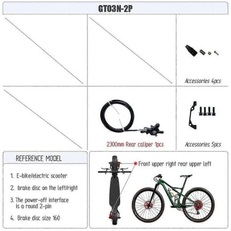 Frein à disque hydraulique gauche Goodtaste GT03N pour VTT électrique, Power Off XOD, tube d'huile long, 2100 160 140, levier de frein à pince, poignée de frein - clip de frein arrière