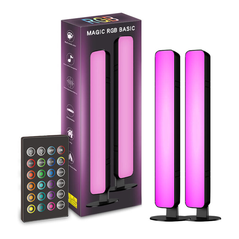 Lot de 2 barres lumineuses LED RVB, bandes lumineuses LED horizontales/verticales multicolores avec base multi-positions, lampe d'ambiance musicale,