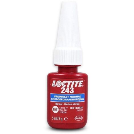 Frein filet moyen LOCTITE 243 – Sécurise assemblages filetés jusqu'à 36mm – Résistance aux vibrations – Flacon 5 ml