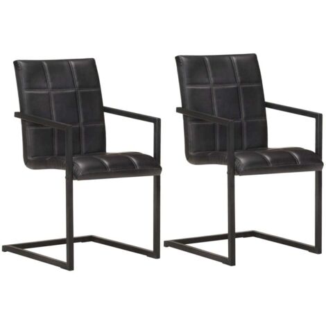 Freischwinger 2 Stk. Schwarz Echtleder vidaXL
