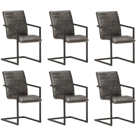 Freischwinger 6 Stk. Grau Echtleder vidaXL