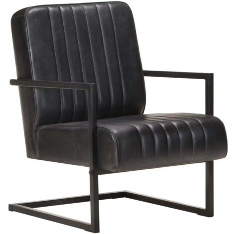 Freischwinger Sessel Schwarz Echtleder vidaXL