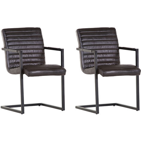 Freischwinger Stuhl 2er-Set Echtleder in anthrazit TARRAS-123 Metallgestell schwarz lackiert, mit Armlehnen, B/H/T: ca. 52/87/64 cm