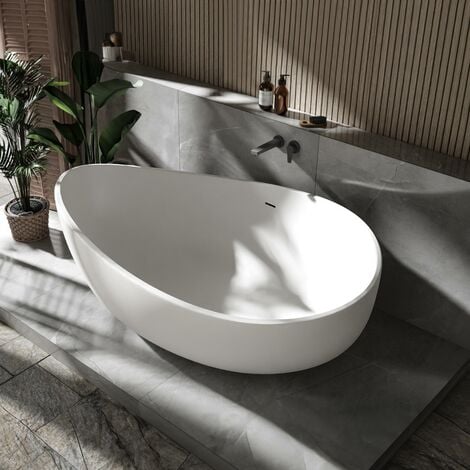Freistehende Badewanne Bernstein WAVE STONE 180x110cm Weiß Matt