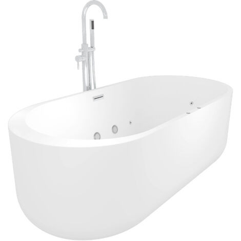 freistehende Badewanne F26 170x80cm Whirlpool Luft & Wasser mit Armatur AF02