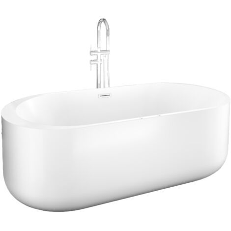 freistehende Badewanne F26 170x80cm Whirlpool Luft & Wasser mit Armatur AF03