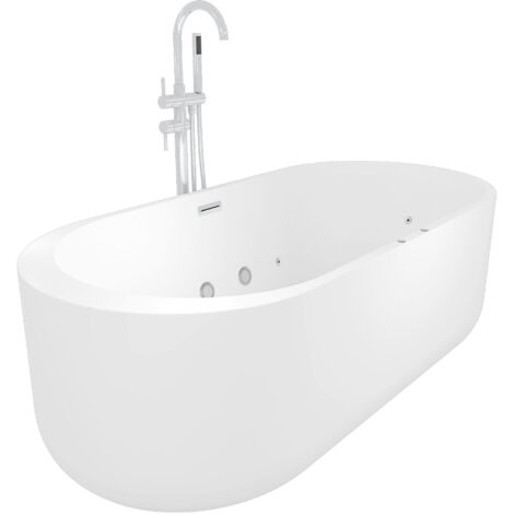 freistehende Badewanne F26 170x80cm Whirlpool Luft & Wasser mit Armatur AF04