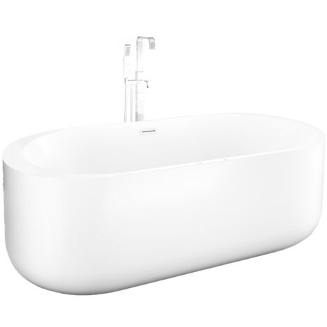 freistehende Badewanne F26 170x80cm Whirlpool Luft & Wasser mit Armatur AF05