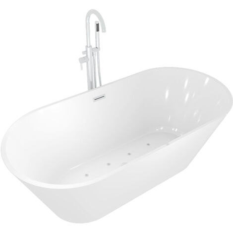 freistehende Badewanne Wanne F11 170x80cm Whirlpool mit Luftmassage mit Armatur AF02