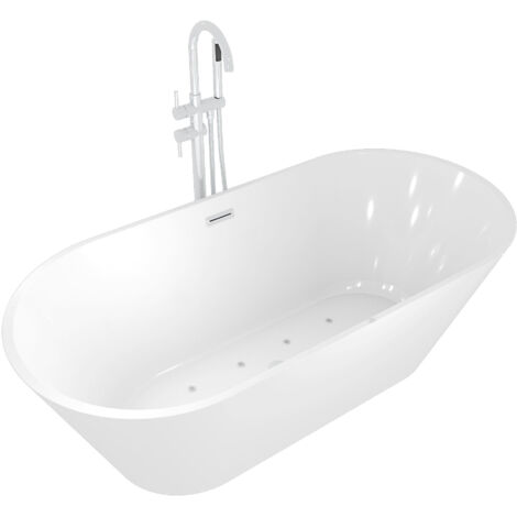 freistehende Badewanne Wanne F11 170x80cm Whirlpool mit Luftmassage mit Armatur AF04