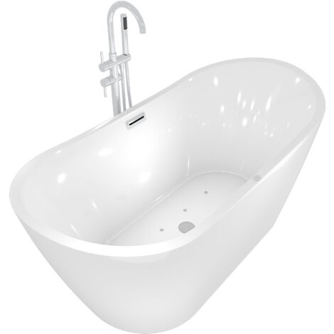 freistehende Badewanne Wanne F13 180x92cm Whirlpool mit Luftmassage mit Amatur AF04