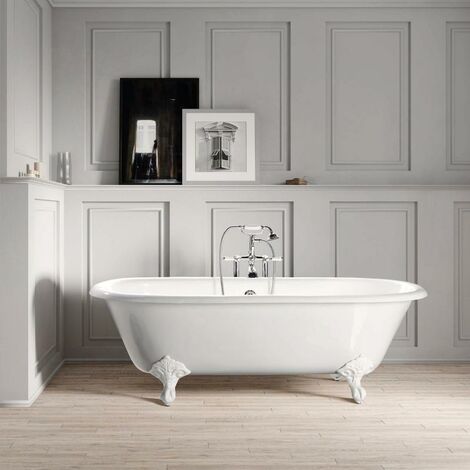Freistehende Gusseisen Badewanne PLYMOUTH weiß Füße WEISS 153