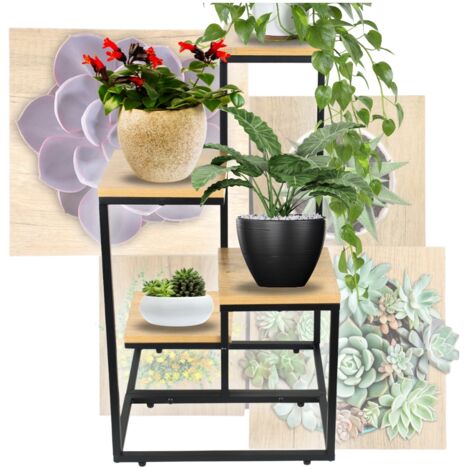Freistehender Blumenständer für Blumen und Pflanzen, 4 Ebenen, Metall, rustikal, 76cm