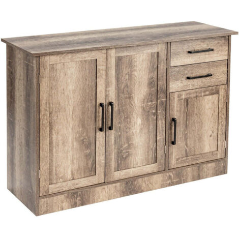 Freistehender buffetschrank mit 2 schubladen 3 turen und 1 verstellbarem regal grau