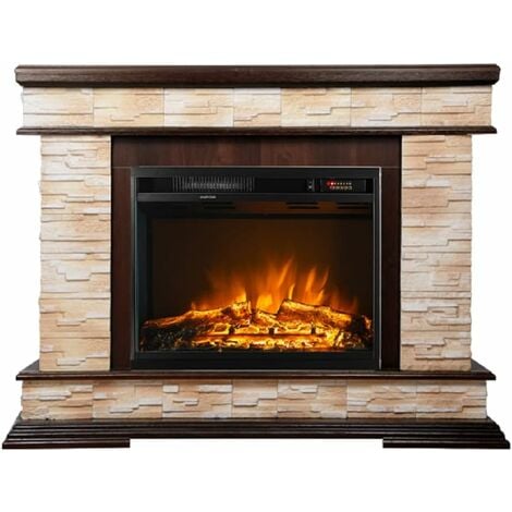 SWYEOOT Freistehender elektrischer Steinkamin mit Heizung – realistischer LED-Flammeneffekt – künstliches Feuer mit umschaltbarem Heizkörper