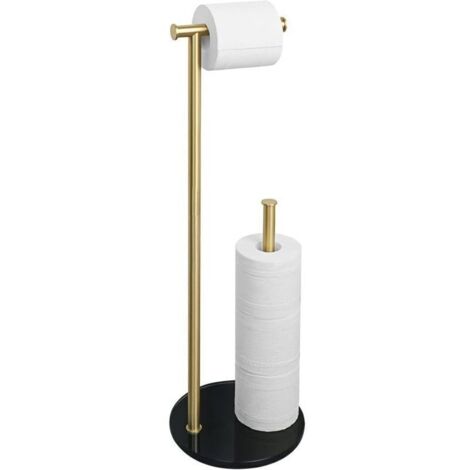 Freistehender Toilettenpapierhalter, Toilettenpapierspender, Toilettenpapieraufbewahrung, Sockel aus gehärtetem Glas und Stiel aus Edelstahl für das Badezimmer, Gold, EGKN220LD-2-GB