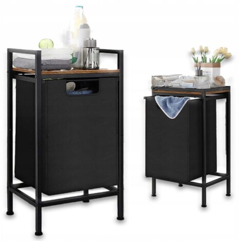 Freistehender Wäschekorb mit Ablage, industrieller Loft-Stil, Holz, 72 x 50 x 33 cm