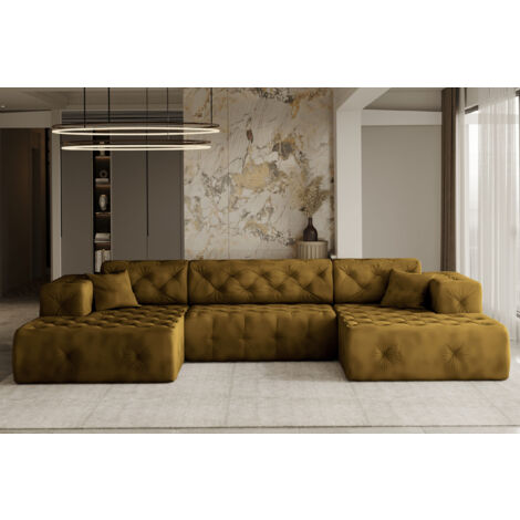 Freistehendes Ecksofa LUX, stark gesteppte U-Form, weicher, eleganter Stoff Whisper Golden