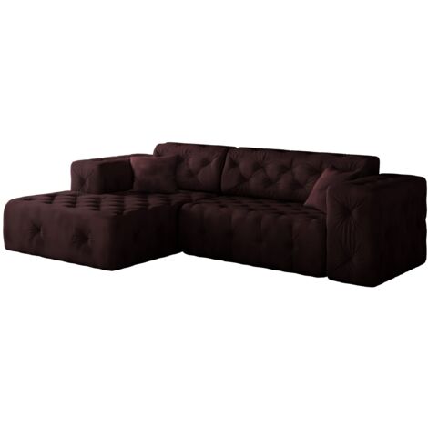 Freistehendes Ecksofa, stark gesteppt, weich, elegant LUX stoff Whisper Links Rotwein