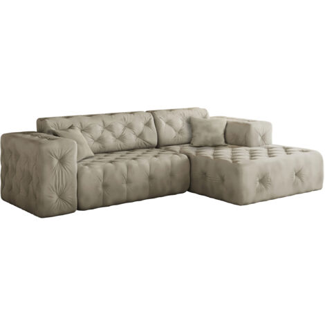 Freistehendes Ecksofa, stark gesteppt, weich, elegant LUX stoff Whisper Rechts Creme