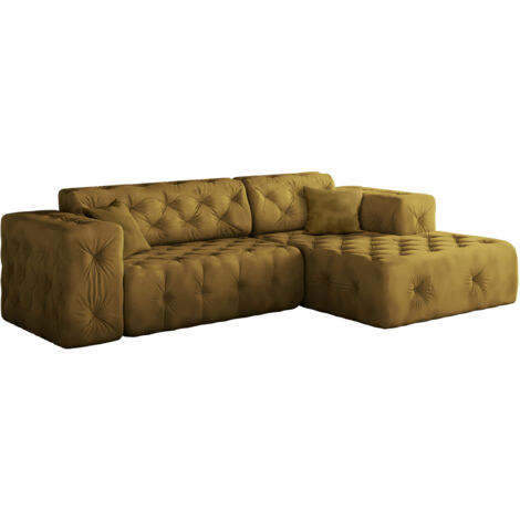 Freistehendes Ecksofa, stark gesteppt, weich, elegant LUX stoff Whisper Rechts Golden