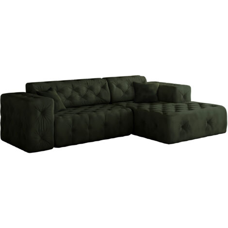 Freistehendes Ecksofa, stark gesteppt, weich, elegant LUX stoff Whisper Rechts Grün