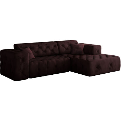 Freistehendes Ecksofa, stark gesteppt, weich, elegant LUX stoff Whisper Rechts Rotwein