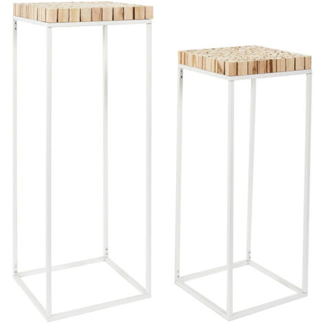 FREJ - Duo de Sellettes Gigognes Rondins de Bois et Métal Blanc - Naturel