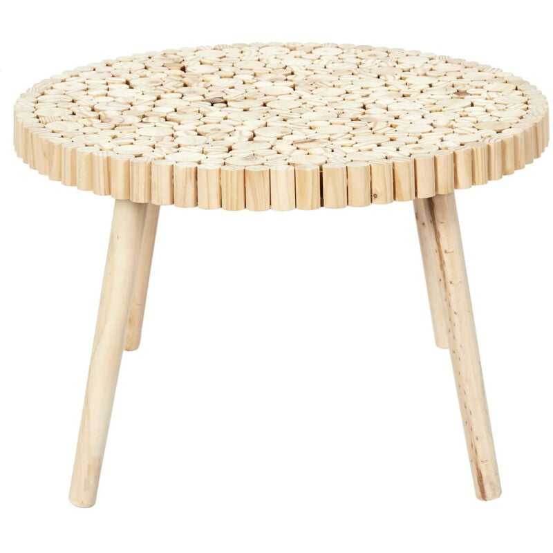 FREJ - Table Basse Ronde avec Plateau en Rondins de Bois