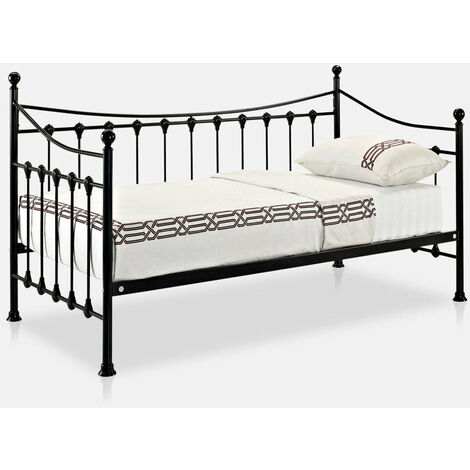 main image of "French Metal Day Bed Frame Single with No Trundle - Black"
