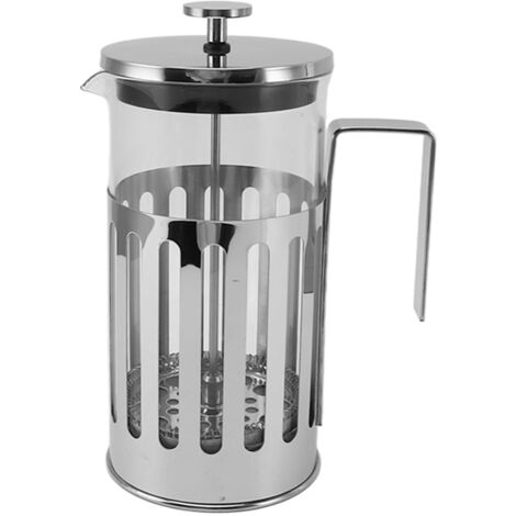 French-Press-Kaffeebereiter aus Borosilikatglas und Edelstahl 304, hitzebeständig, 1000 ml, ideal für Zuhause, Camping und Reisen, silberfarben.
