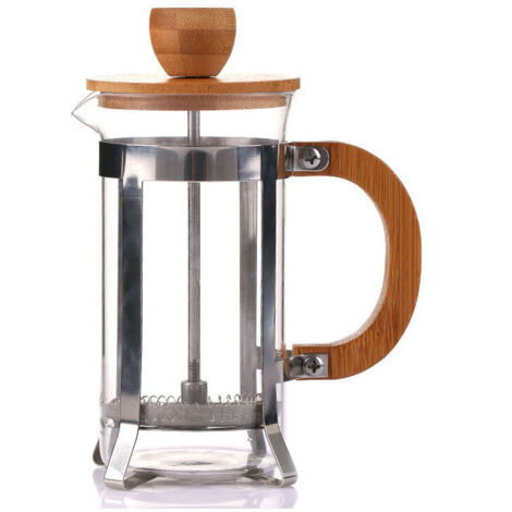 French-Press-Kaffeemaschine, French-Press-Kaffeemaschine, 350 ml, 12 Unzen, 1–2 Tassen, kleine Teepresse aus Borosilikatglas mit Bambusgriff