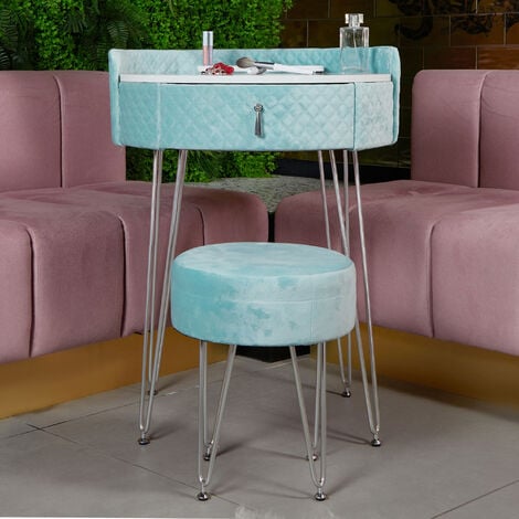 Blue velvet discount dressing table stool