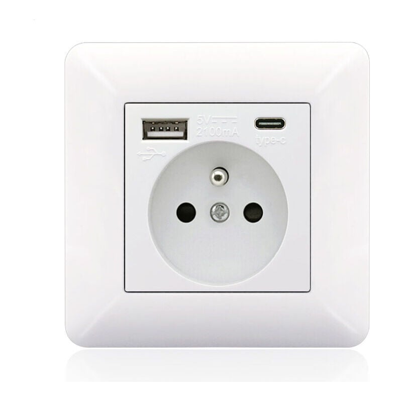 AlwaysH French socket panel Type-c+USB16A Type 86, number of sockets: 2 holes, number of USB ports: 1, number of Type-C ports: 1, safe and firm