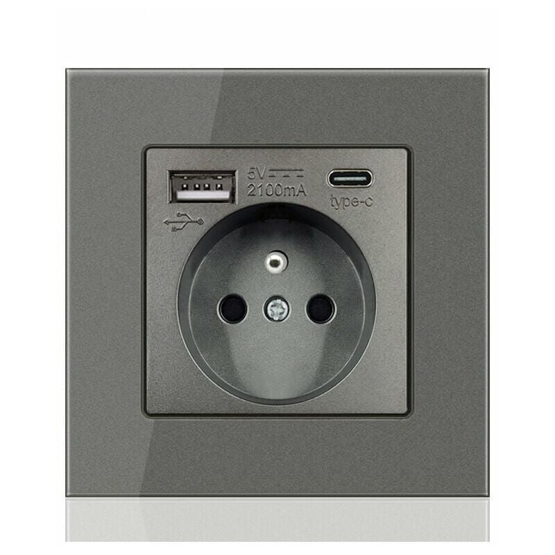 French Type-c+USB16A Type 86 socket panel, number of sockets: 2 holes, number of usb ports: 1, number of type-c ports: 1, safe and firm (glass-like,