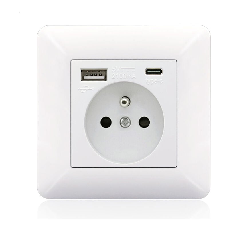 Sjqka - French Type-c+USB16A Type 86 socket panel, number of sockets: 2 holes, number of usb ports: 1, number of type-c ports: 1, safe and firm